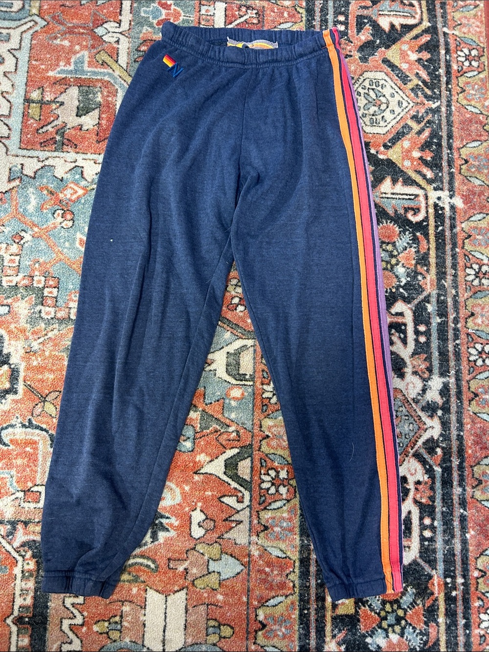 Aviator Nation Navy Joggers with Rainbow Side Stripes